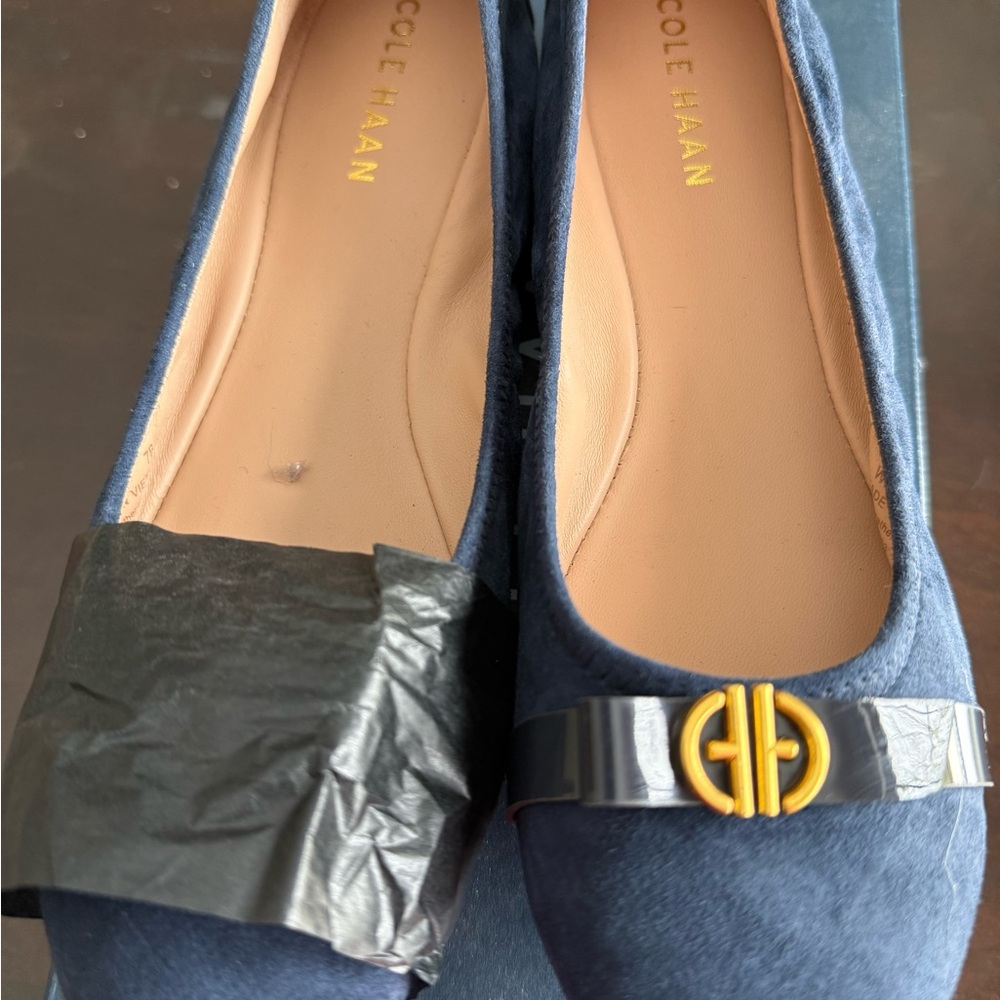 Cole Haan Women's Navy Flats with Gold Accent